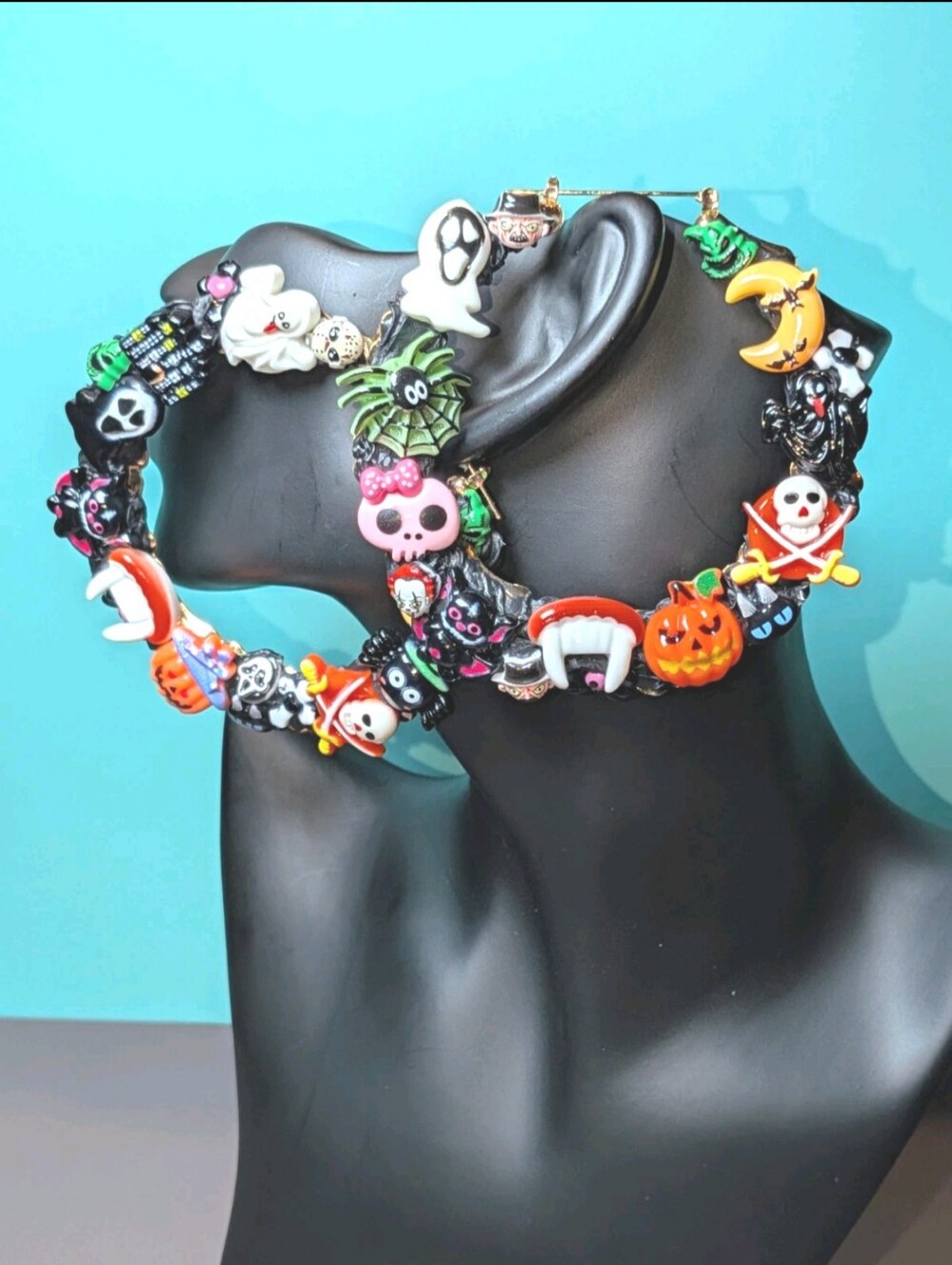 Hand Crafted Multicolor Halloween Charm Decoden Xl Hoop Earrings For Women